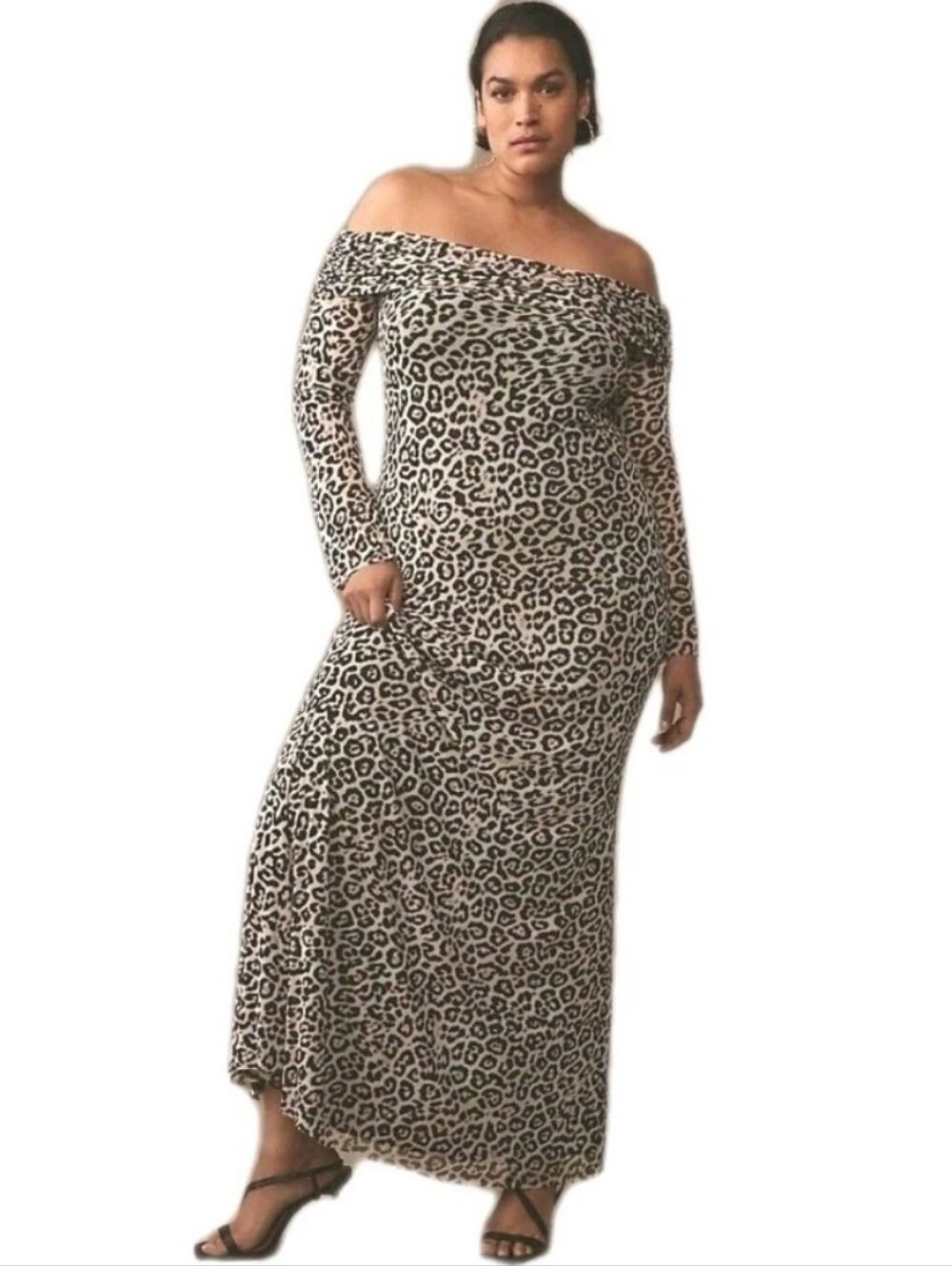 AFRM Anthropologie Long Sleeve Off The Shoulder Mesh Animal Print Maxidress: 2X